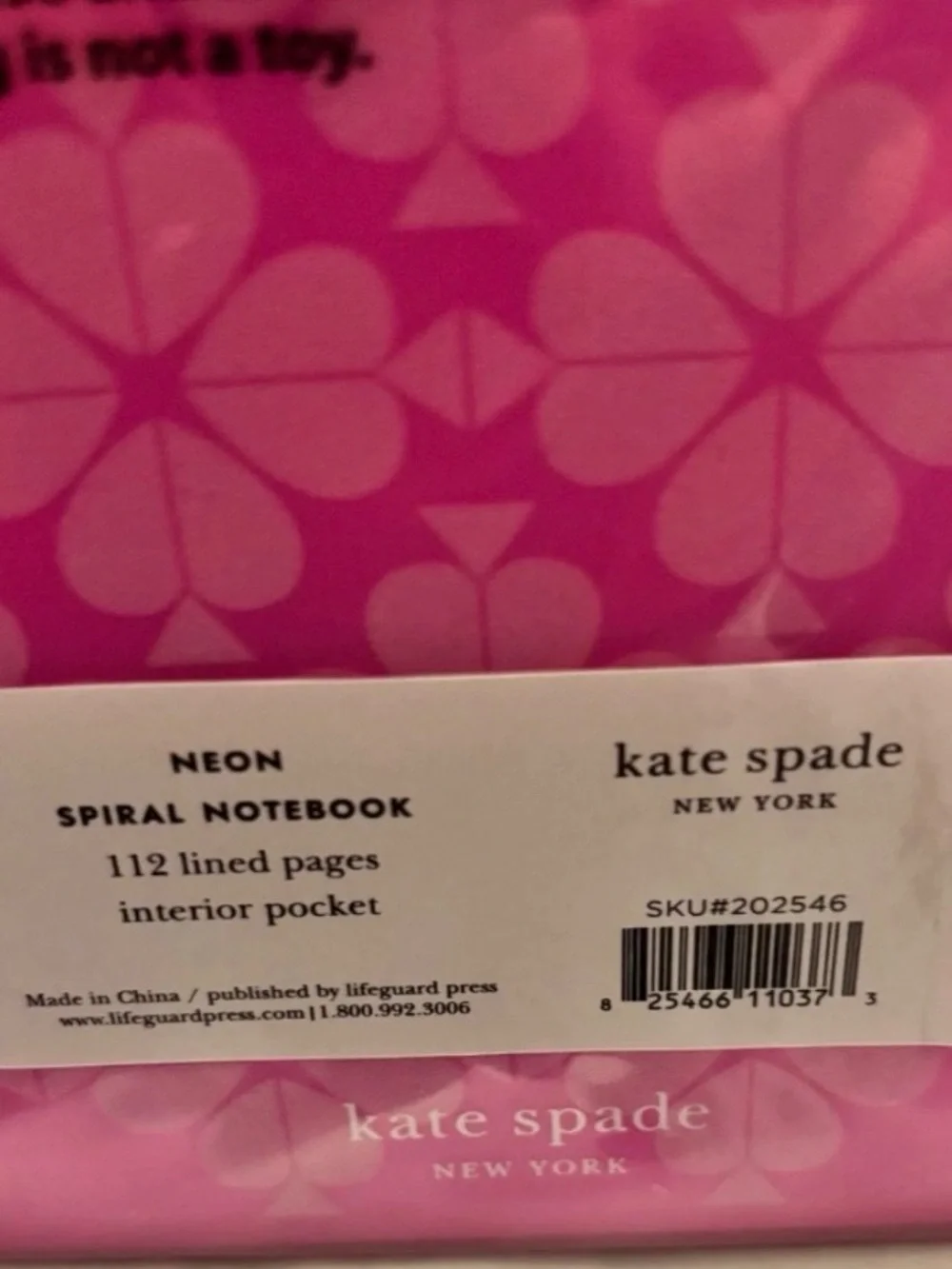 Brand New~Kate Spade New York~Neon Spade Pink~Spiral Notebook~112 Lined Pages